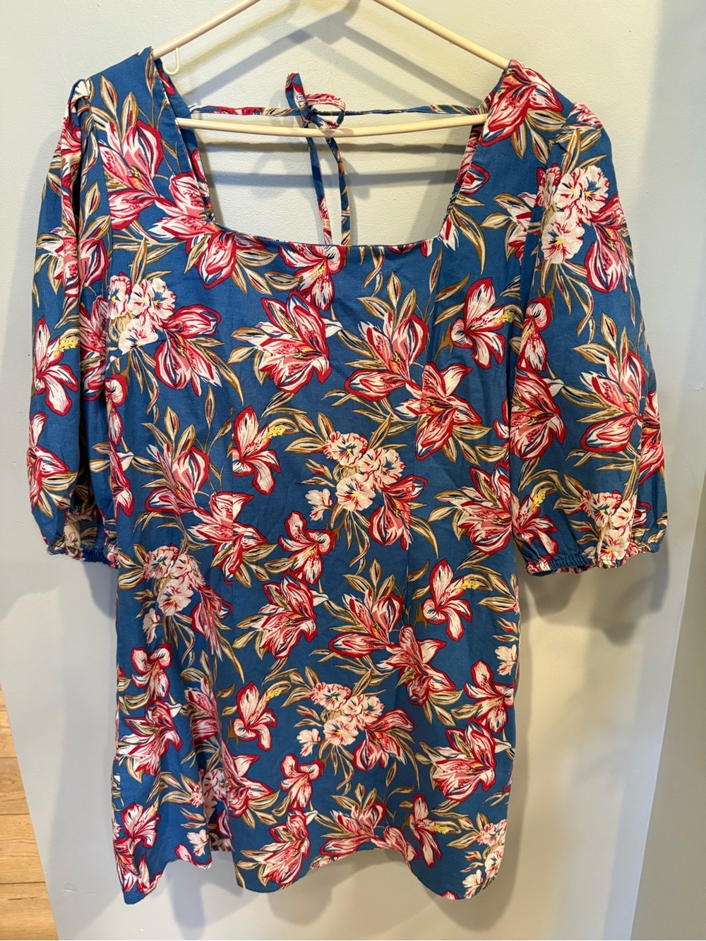 a new day Blue Floral Square-Neck Puff Sleeve Dress